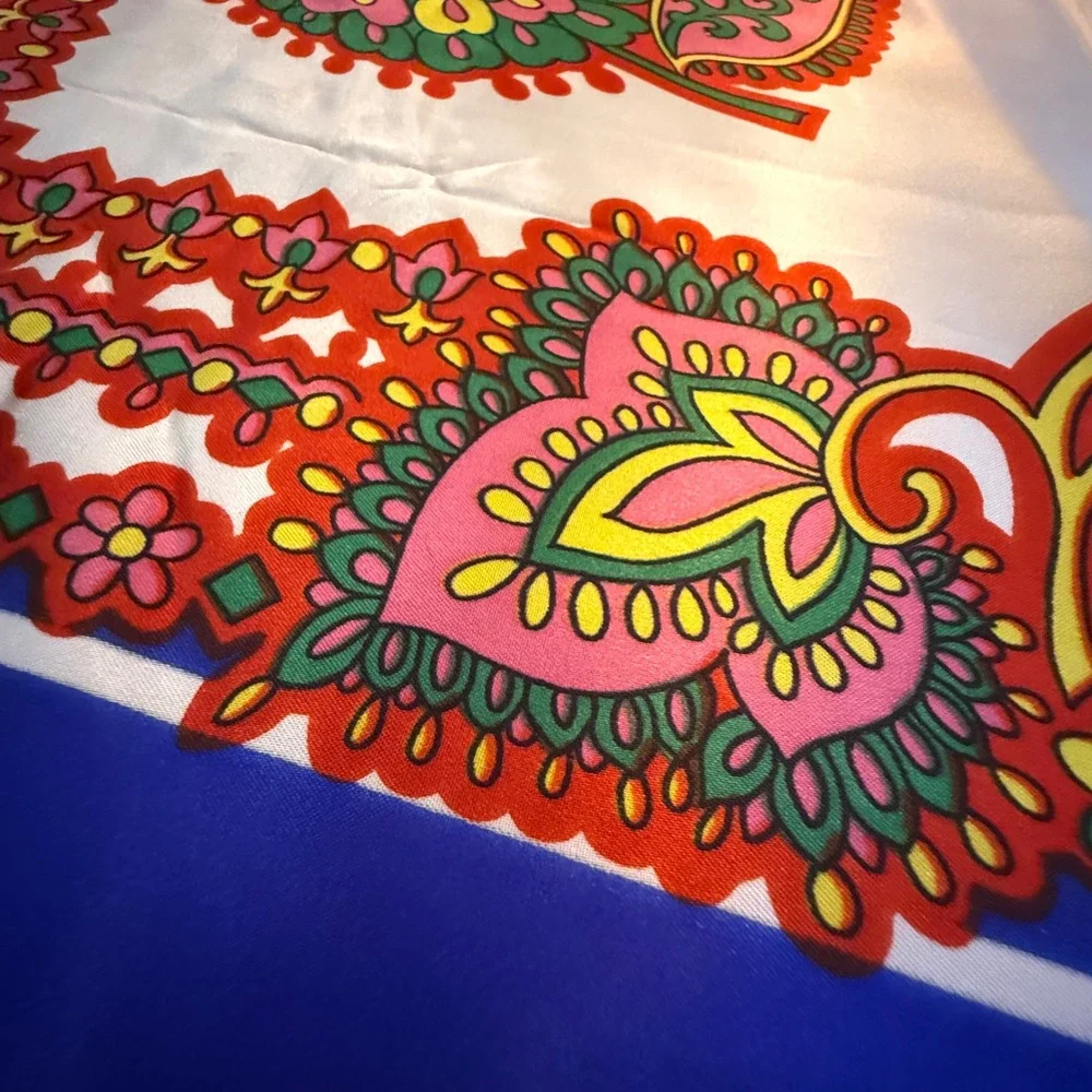 Roma Silky Scarf Italian Fashion‎ Blue Paisley Floral Square Scarf